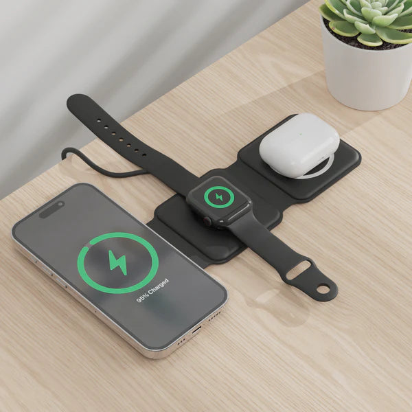3-in-1 Portable Magnetic Wireless Charger - Black