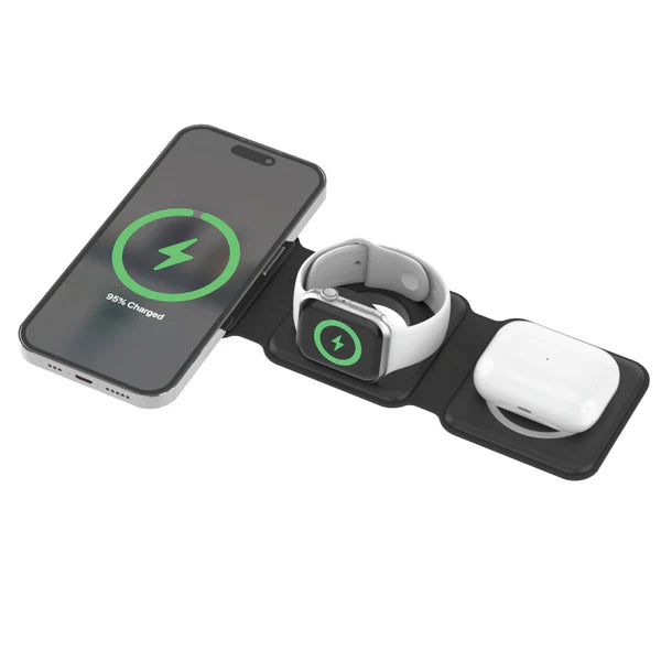 3-in-1 Portable Magnetic Wireless Charger - Black