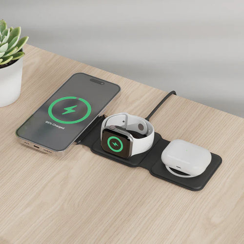 3-in-1 Portable Magnetic Wireless Charger - Black